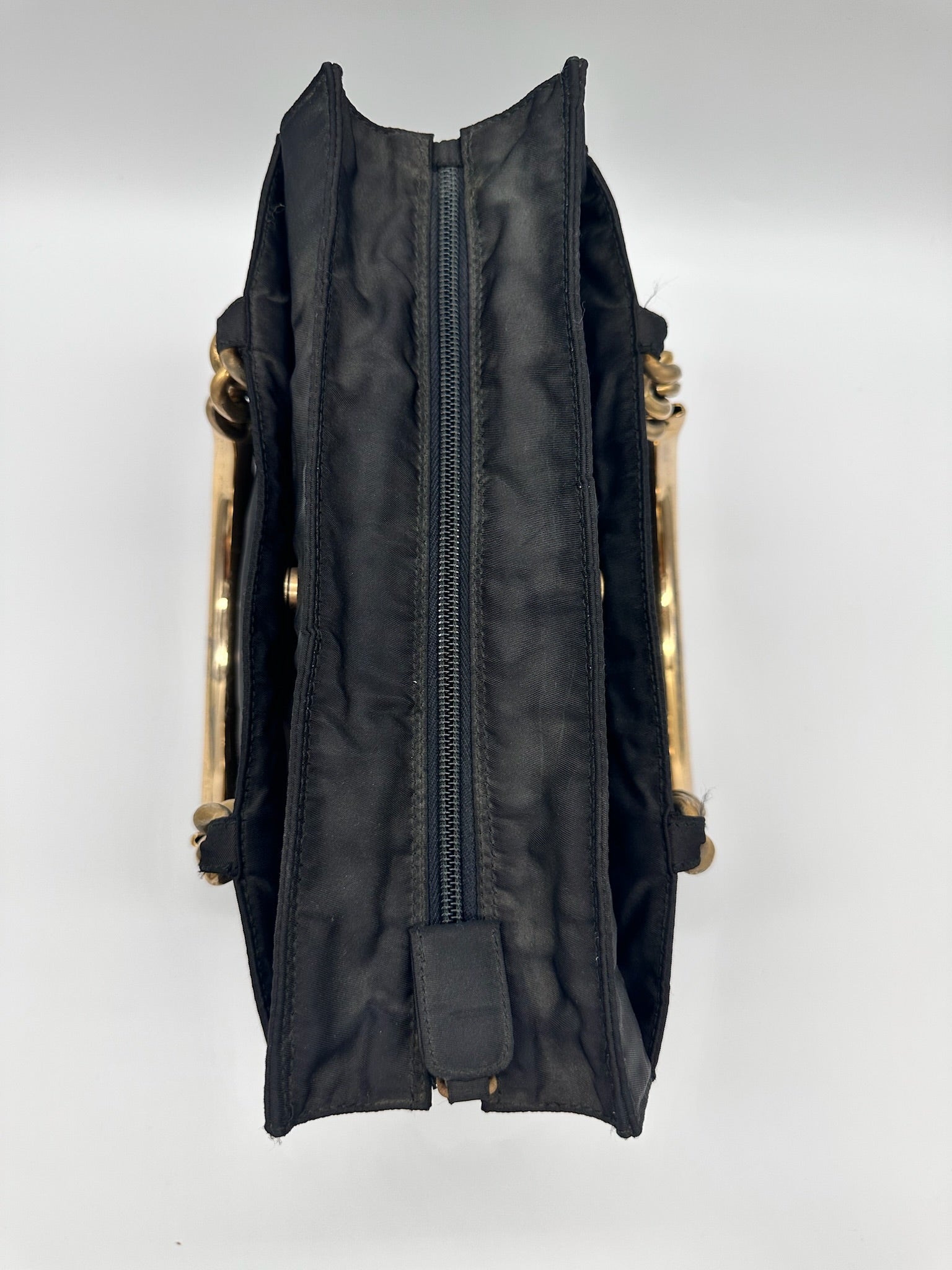 Prada Nylon Logo Tote in Black with Gold Handles
