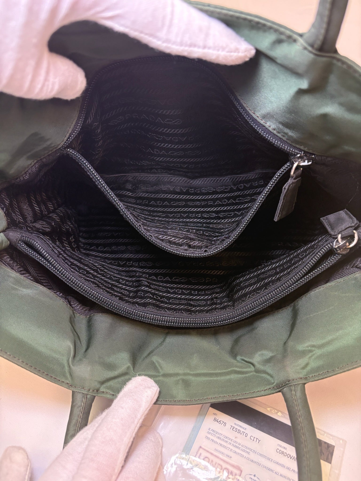 Prada Nylon Logo Tote in Green