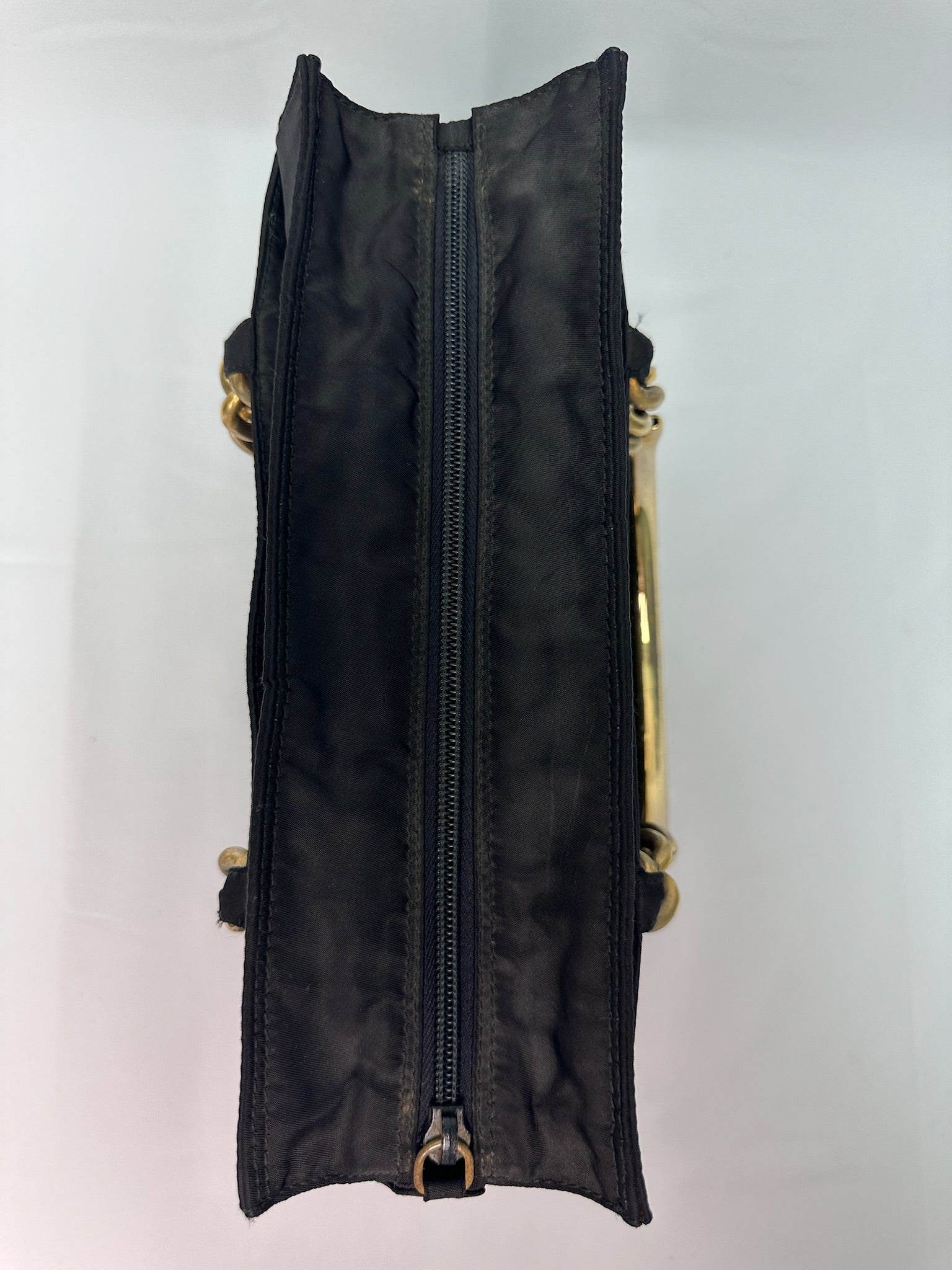 Prada Nylon Logo Tote in Black with Gold Handles