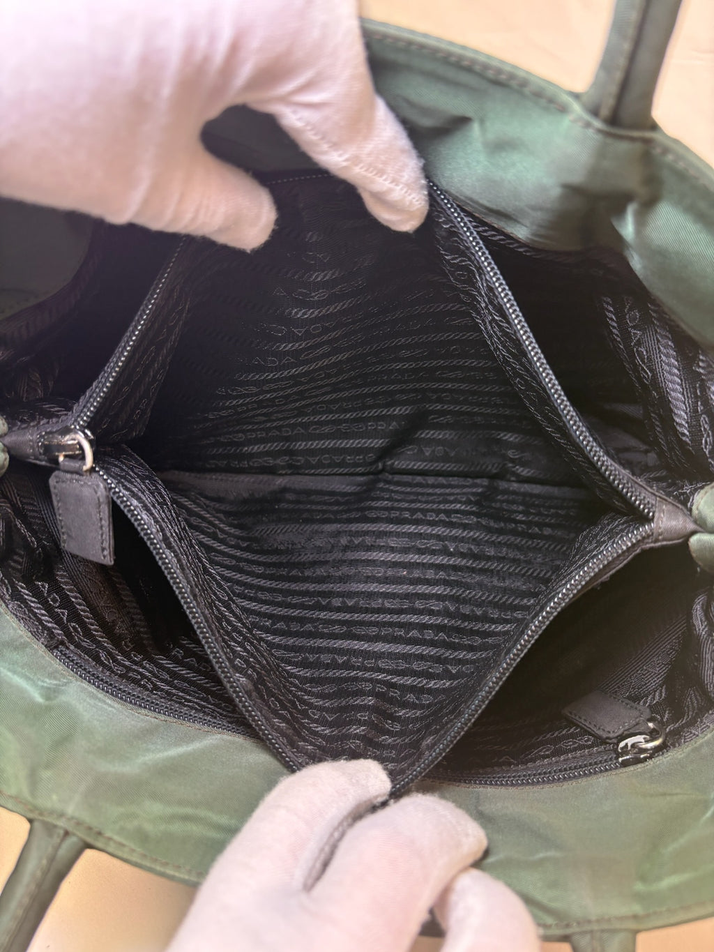 Prada Nylon Logo Tote in Green
