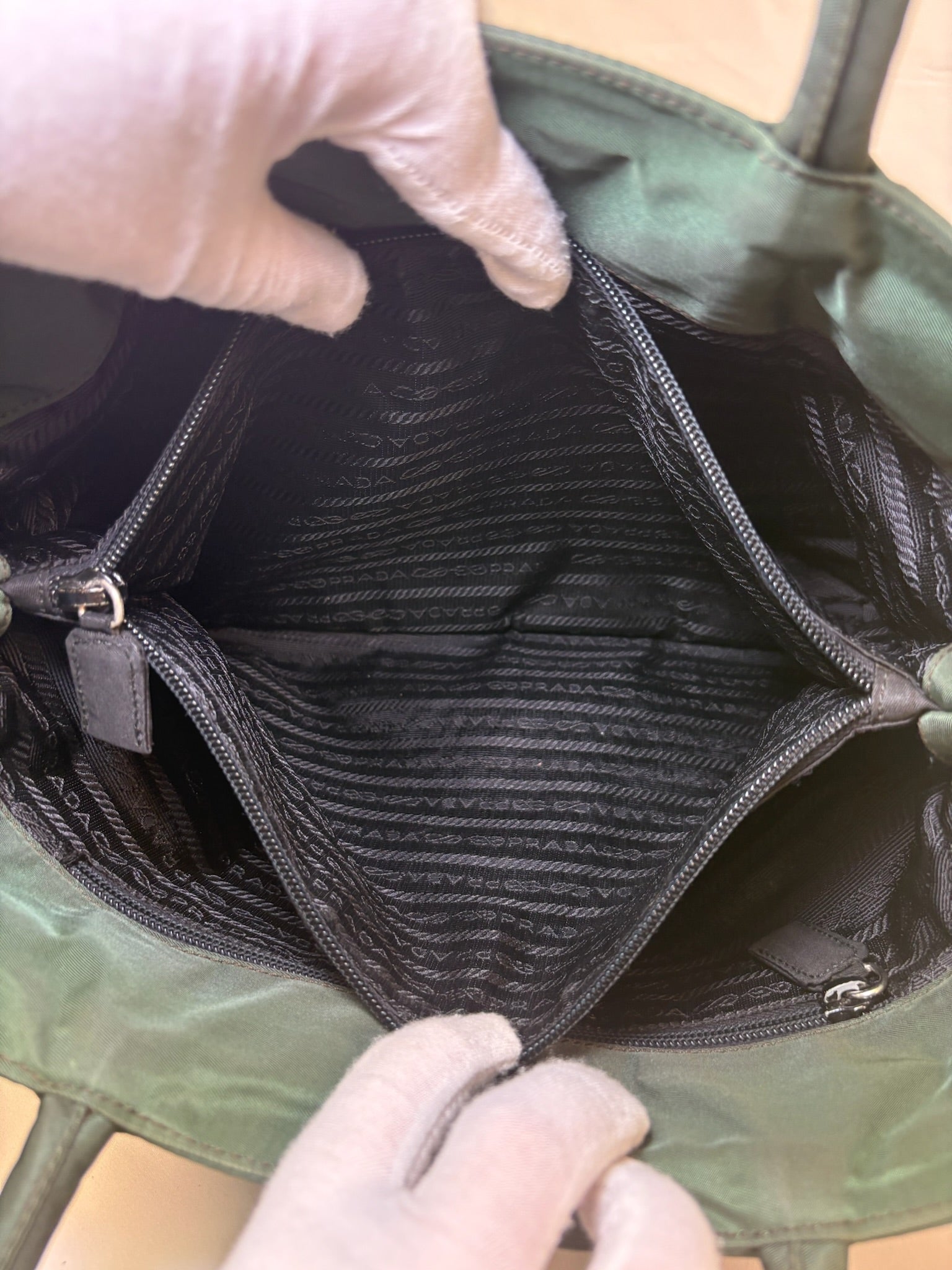 Prada Nylon Logo Tote in Green