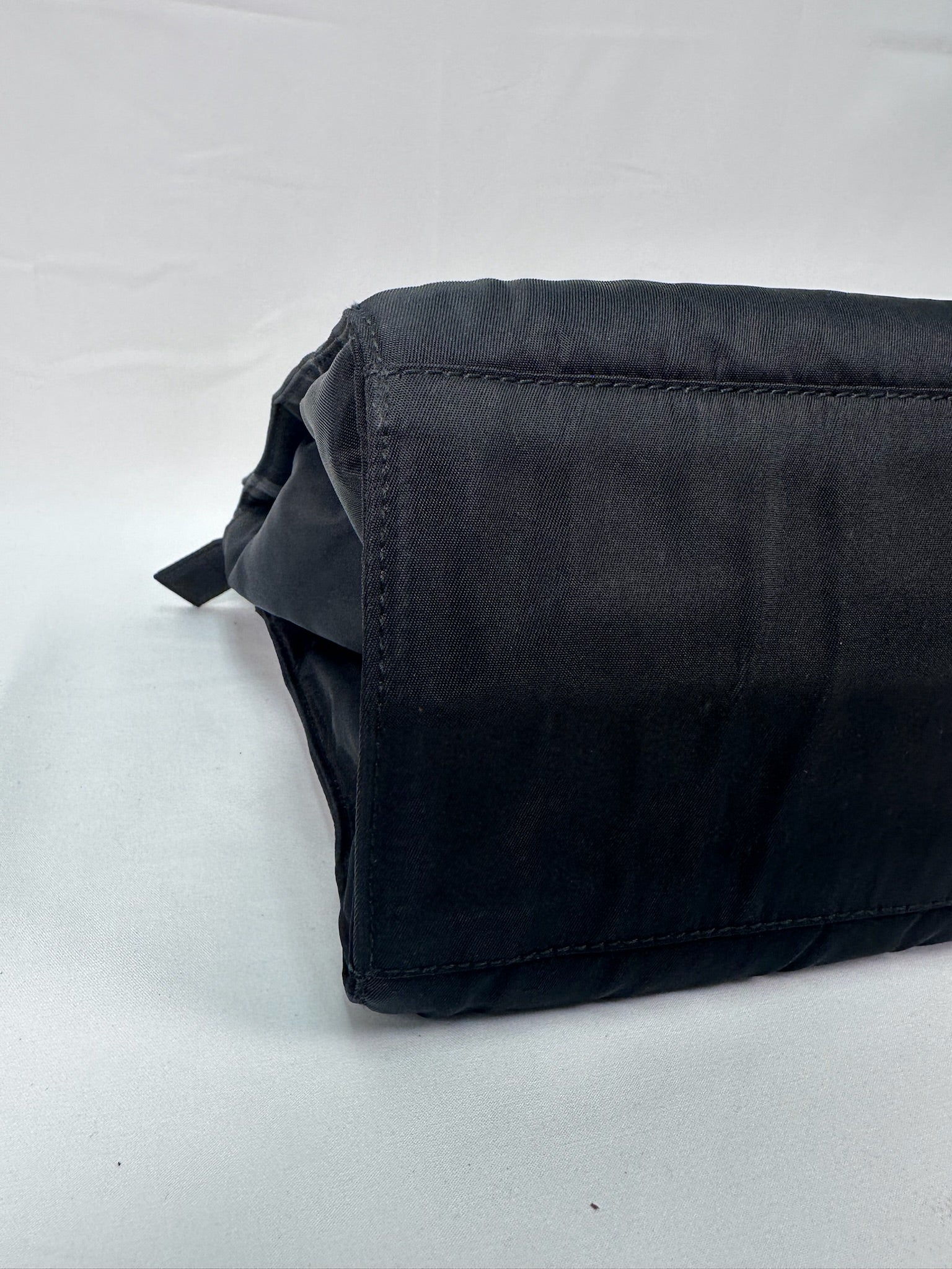 Prada Nylon Logo Tote in Black with Gold Handles