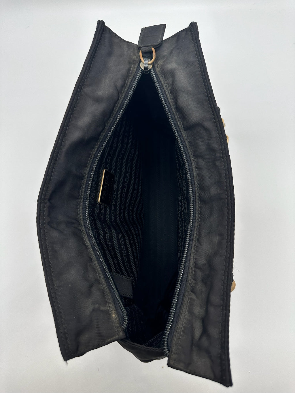 Prada Nylon Logo Tote in Black with Gold Handles