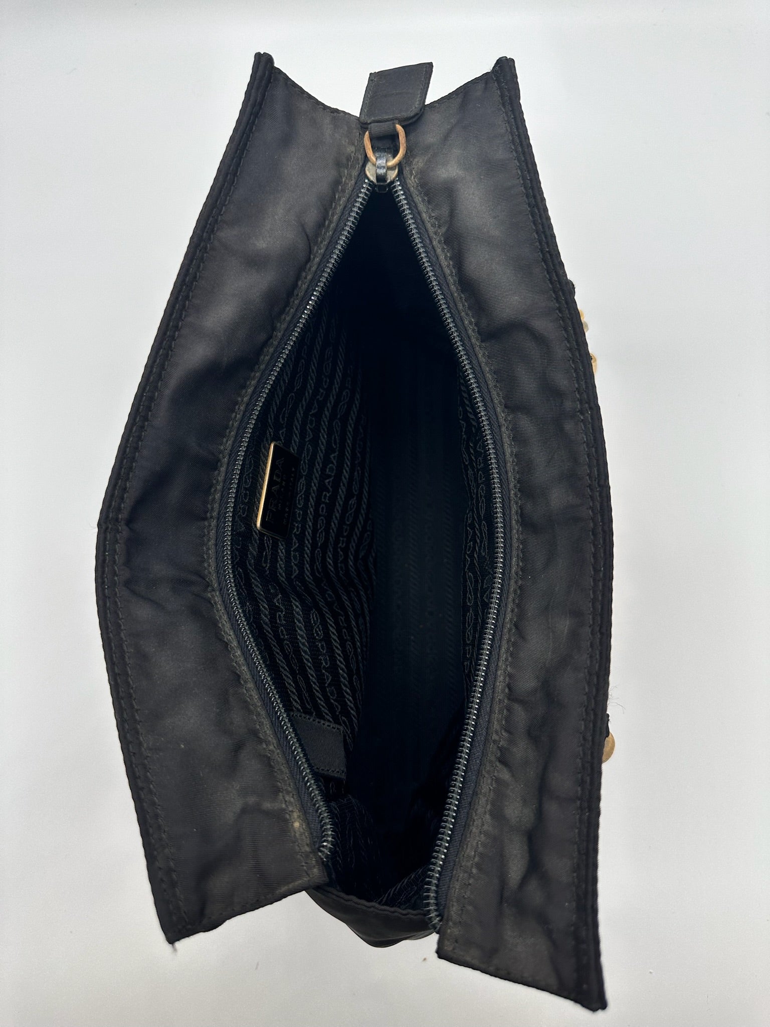 Prada Nylon Logo Tote in Black with Gold Handles