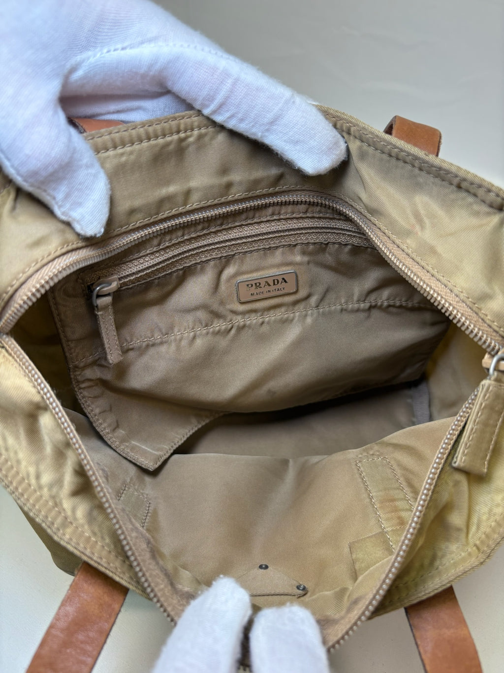 Prada Nylon Mini Tote in Khaki